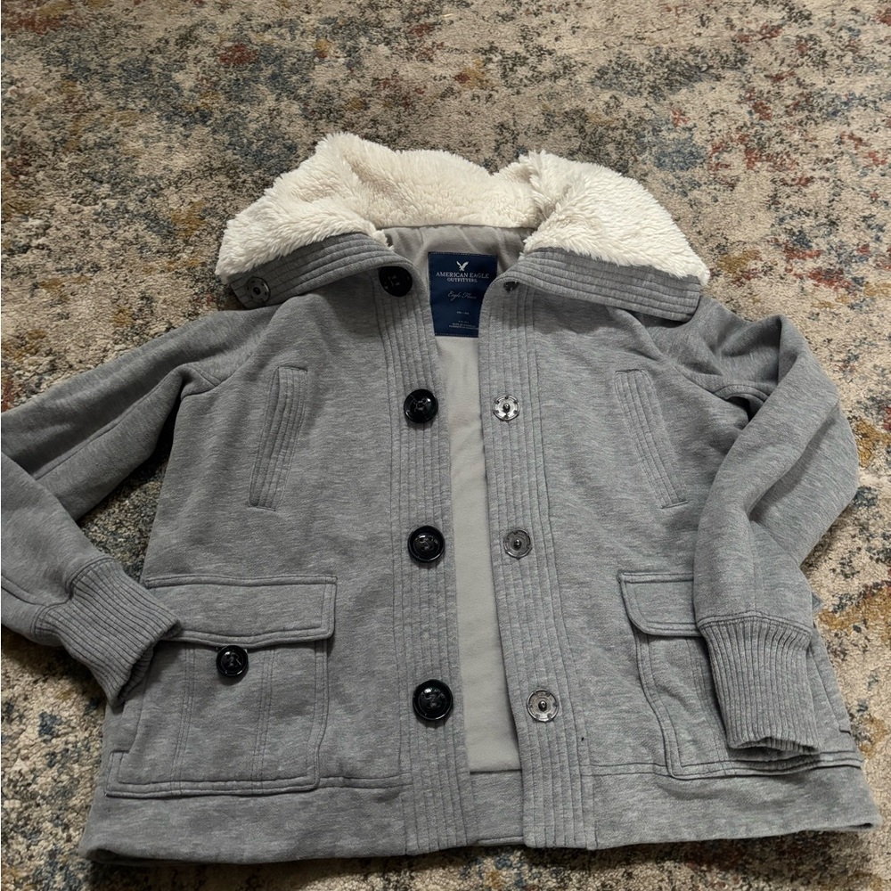 American Eagle Outfitters Gray Pea Coat with Hood